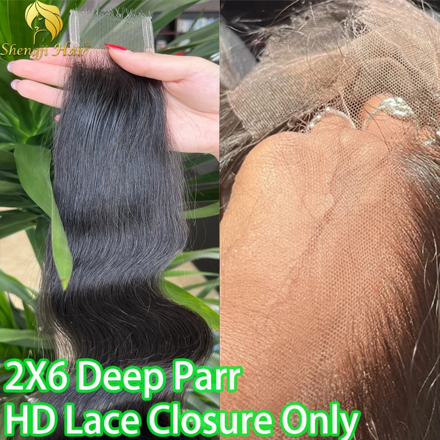 

Shengji Hair 2x6 HD Lace Closue Straight Kim k Closure Human Hair 2x6 Closure Only Middle Part Pre Plucked Human Hair HD Closure