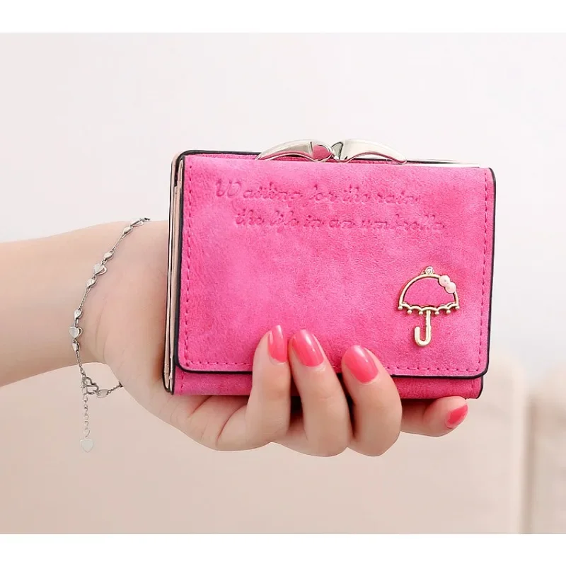 

The New Korean Card Bag Cute Little Umbrella Money Clip Short Triple Fold Women's Purse Is Simple and Elegant