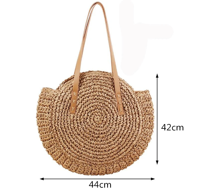 Round Woven Straw Beach Bag - Travel Tote 27 Sbc0ec9c6b0a3489d91f9a1854495f974O
