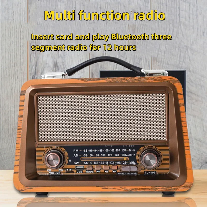 

High Quality Portable Retro Bluetooth Wireless Multi-function AM/FM/SW 3 Band USB TF Card AUX Mp3 Music Player Wood Color Radio