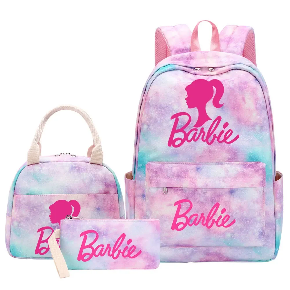 

3PC-SET MINISO Live-action Movie Barbie Peripherals Large-capacity Schoolbags for Primary and Secondary School Students