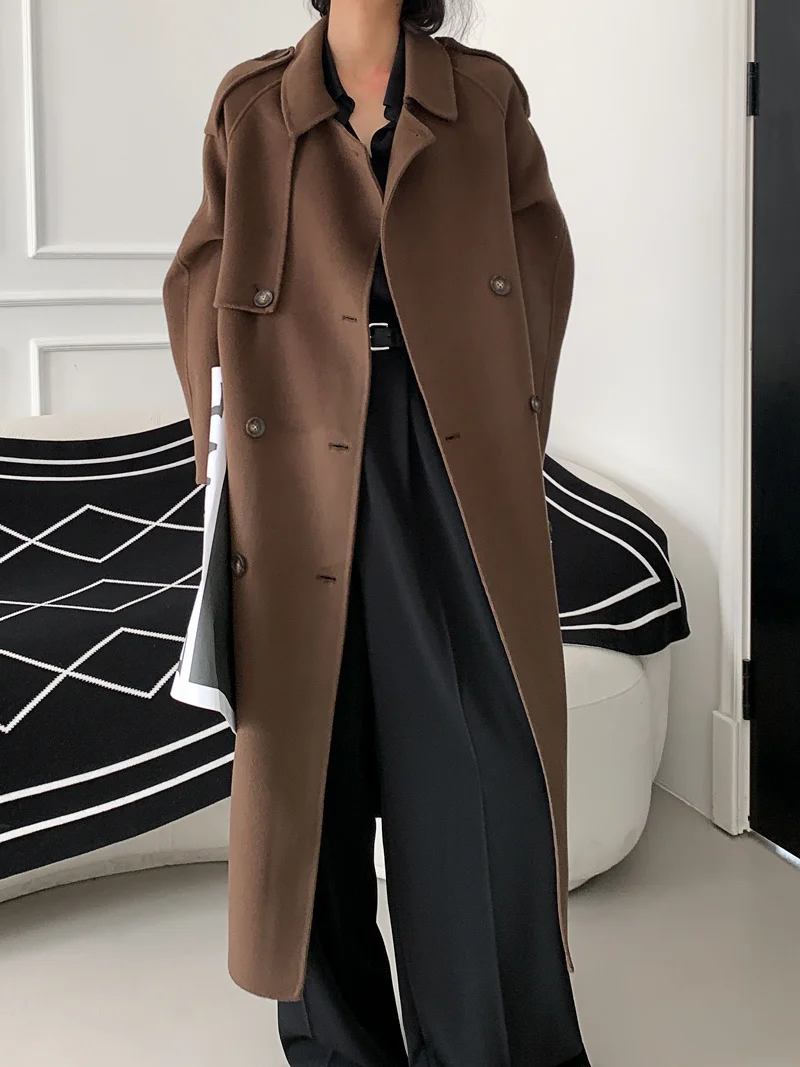 

2023 Limited Edition 499 Trench Coat, British Style Jacket, Double Faced Woolen Jacket, Women's Autumn/winter Mid Length