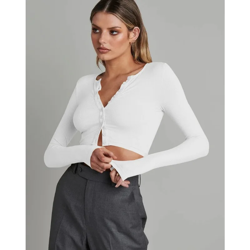 Direct Selling Button Ribbed Long Sleeved Knitted Cardigan Autumn Fashion Women's Short Exposed Navel Versatile Top Crop Tops
Direct Selling Button Ribbed Long Sleeved Knitted Cardigan Autumn Fashion Women's Short Exposed Navel Versatile Top Crop Tops