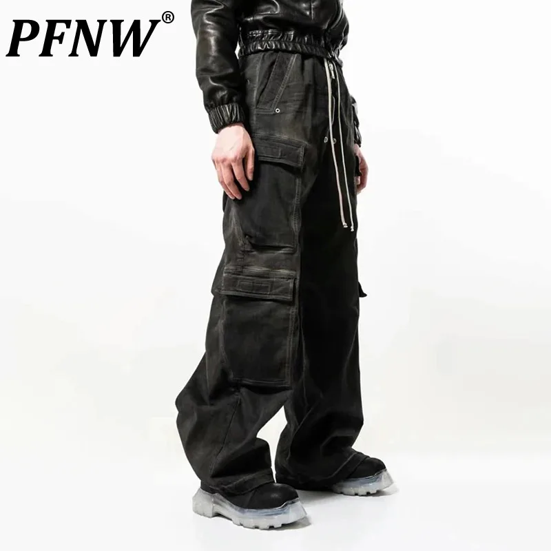 

PFNW Men's RO Style Gradient Jeans Multi Pocket Workwear Straight Casual Drawstring Wide Leg Flare Punk New Denim Pants 12Z4795