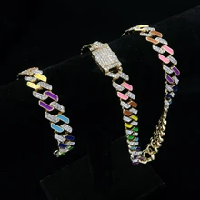 12MM Cuban Link Chain Necklace Bracelet For Men Hip Hop Fashion Collar Bone Iced Out Chain Color Drip Oil Jewelry Set For Women
12MM Cuban Link Chain Necklace Bracelet For Men Hip Hop Fashion Collar Bone Iced Out Chain Color Drip Oil Jewelry Set For Women