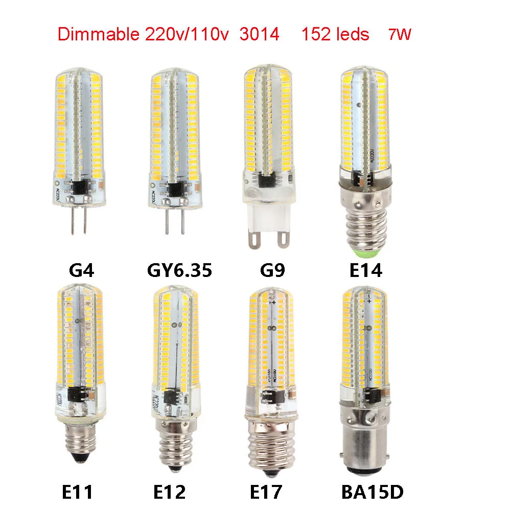 

10PCS Dimmable 220v LED Bulb G4 G9 GY6.35 G5.3 E12 E14 E17 BA15D LED Corn Lamp 7w Crystal Chandelier replace 70w Halogen