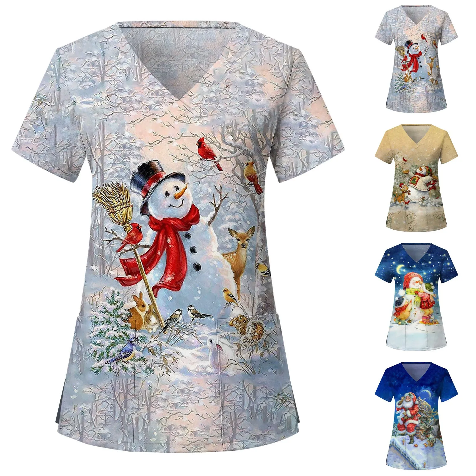 Christmas Womens Medical Uniform Scrub Tops Short Sleeve V Neck Snowman Printed Top Nursed Working T Shirts Blouse With Pockets
Christmas Womens Medical Uniform Scrub Tops Short Sleeve V Neck Snowman Printed Top Nursed Working T Shirts Blouse With Pockets