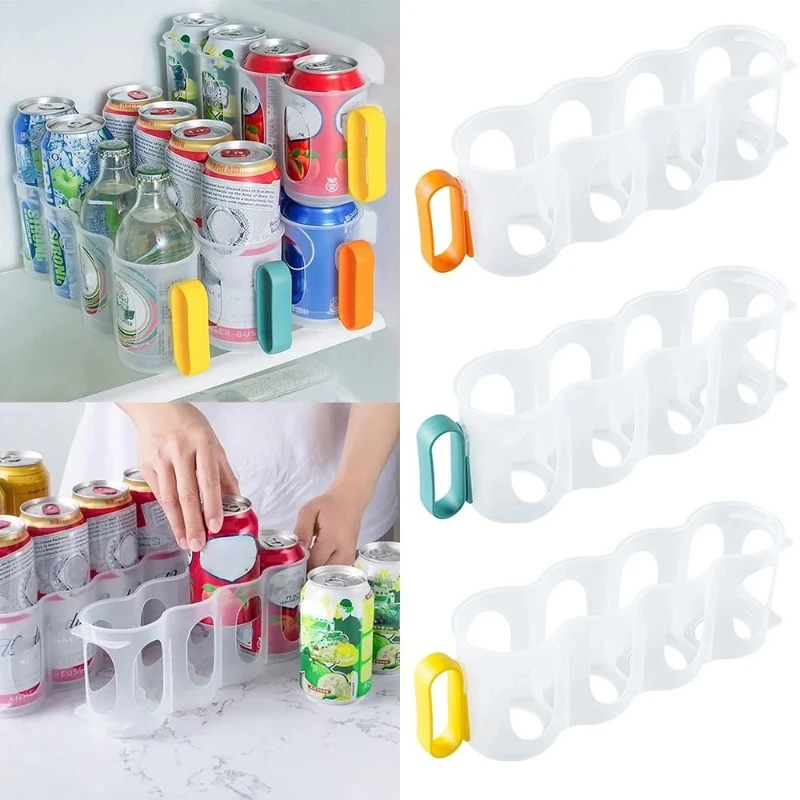 

4 Hole Beverage Soda Drink Can Organizer Racks Fridge Drink Bottle Holder Beer Refrigeration Shelf Home Kitchen Storage Box Case