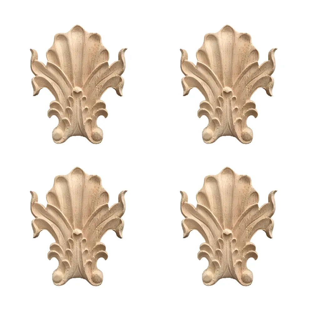 

4pcs Wood Carving Decal Wood Carved Onlay Applique Wood Corner Applique for Door Cabinet Walls Unpainted Home Furniture Decora