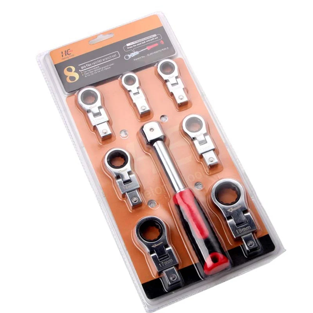 

8-Piece Set Of Interchangeable Ring Ratchet Wrench Set With 8-19mm Hardware Tool Movable Head Combination