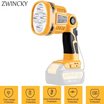 휴대용 LED 작업등, Dewalt 18V 20V Max DCB140 DCB200 배터리, USB 야외 도구 손전등, 배터리 없음, 충전기 없음, 12W