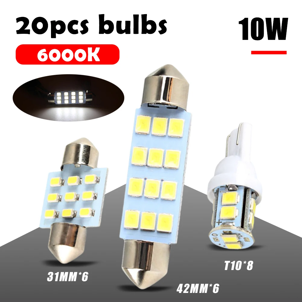 20PCS 10W 6000K T10 31mm 42mm LED Bulb Interior Lights Bulbs Kit Car Trunk Dome License Plate Lamps Auto Reading Lamp Wholesale
20PCS 10W 6000K T10 31mm 42mm LED Bulb Interior Lights Bulbs Kit Car Trunk Dome License Plate Lamps Auto Reading Lamp Wholesale