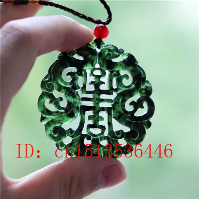 

Hollow Out Double-sided Carved Bat Phoenix Jade Pendant Natural Chinese Black Green Necklace Charm Jewellery Lucky Amulet Gifts