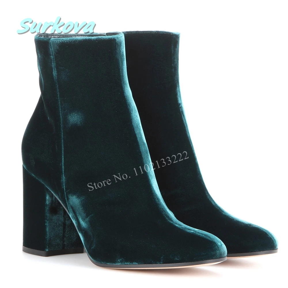 

Winter Green Suede Ankle Boots New Arrival Solid Zipper Round Toe Chunky Heel Autumn Newest Fashion Women Sexy Banquet Shoes