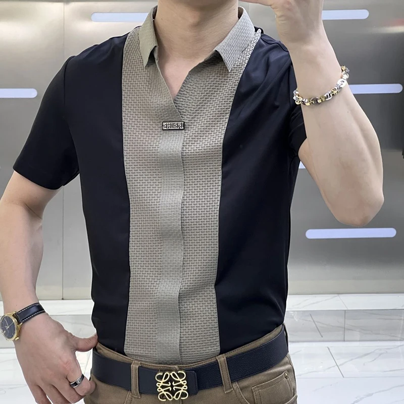 Men's Senior Light Luxury Short-sleeved Shirt Business Casual Slim Fit Patchwork Color Stitching Half-sleeved T-shirt New Style
Men's Senior Light Luxury Short-sleeved Shirt Business Casual Slim Fit Patchwork Color Stitching Half-sleeved T-shirt New Style