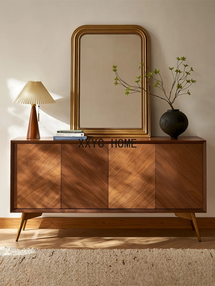 

Solid Wood Sideboard Living Room Wall Storage Modern Simple Small Apartment Retro Walnut Color Home Entrance Cabinet