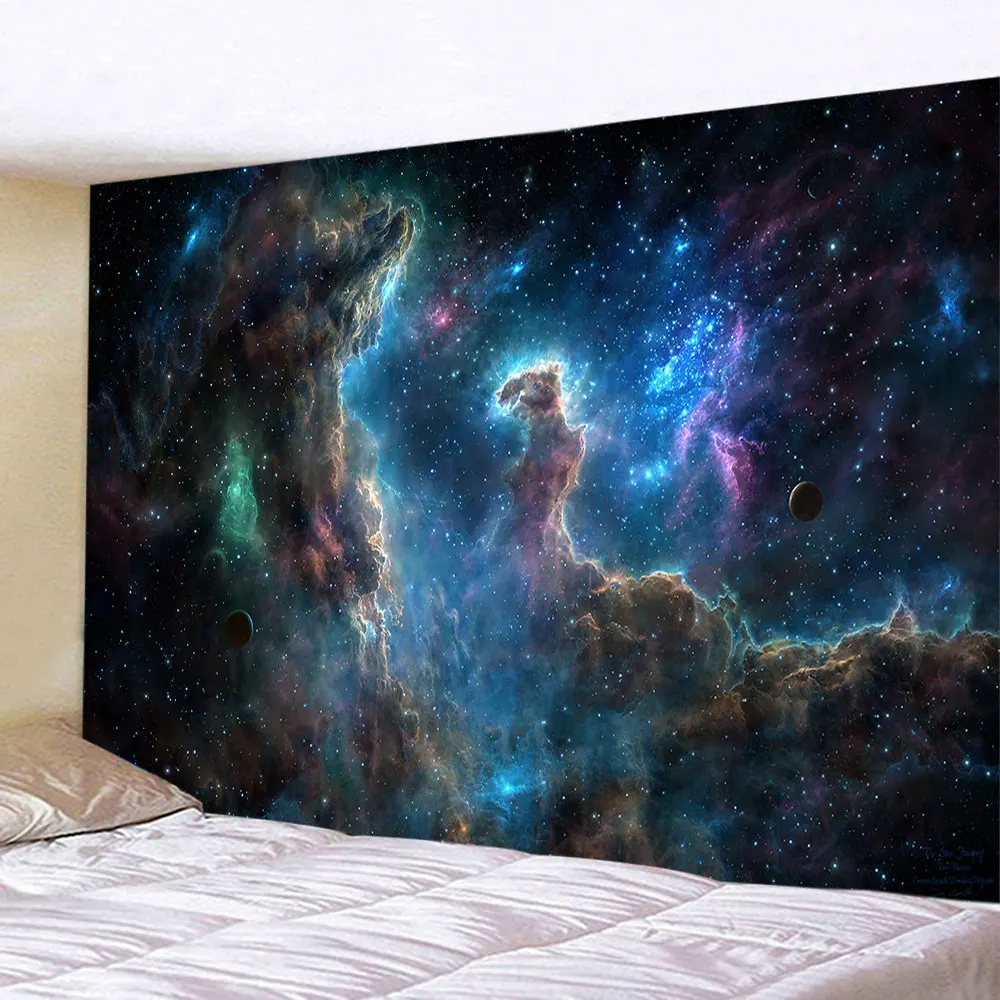 

Psychedelic Galaxy Starry Sky Tapestry Moon Universe Space Nebula Wall Hanging Wall Cloth for Home Bedroom Dormitory Decoration