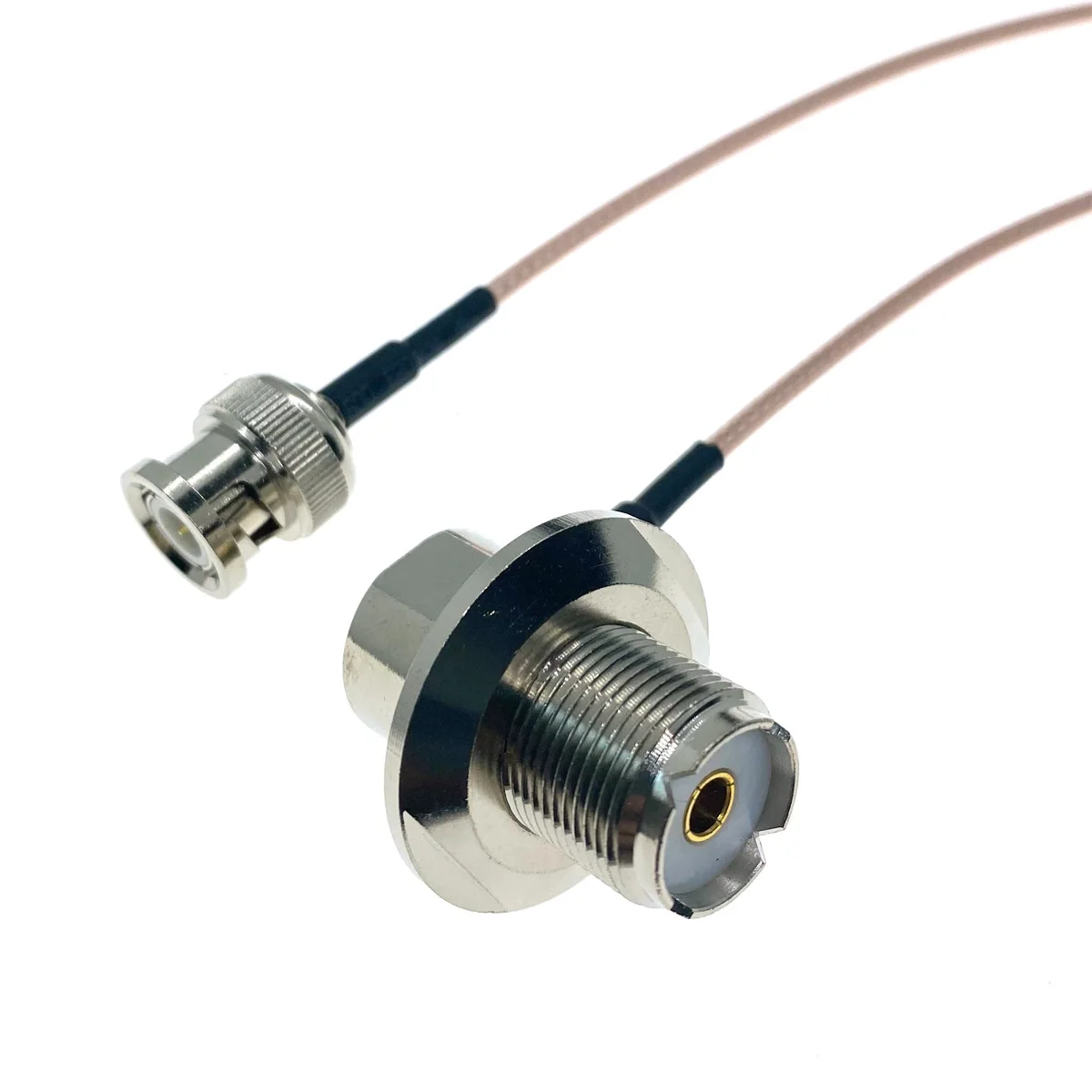 RG316 UHF SO239 Female Right Angle to BNC MALE PLUG 50 Ohm RF Coax Extension Cable Pigtail Coaxial 
RG316 UHF SO239 Female Right Angle to BNC MALE PLUG 50 Ohm RF Coax Extension Cable Pigtail Coaxial