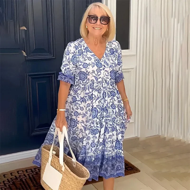 Summer European and American temperament commuting long style floral tie dye printed loose and versatile dress for women YBF16-3
Summer European and American temperament commuting long style floral tie dye printed loose and versatile dress for women YBF16-3