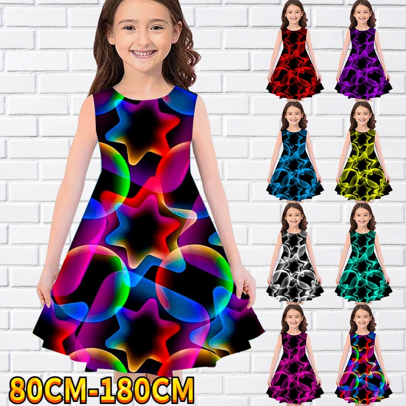 

New Kids Little Girls Sleeveless Dress Girls Dress Fashion 3D Print Daily Casual Cute Sweet Over Knee Sleeveless Dress 80-180CM