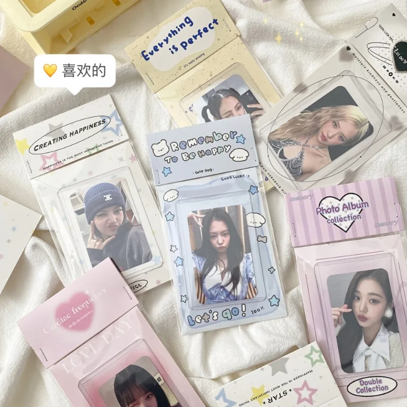 

10Set Korean Ins Cute Cartoon Card Head Card Back Opp Bag Set Kpop Girl Star 3-inch Photo Card DIY Packing Material Decorations
