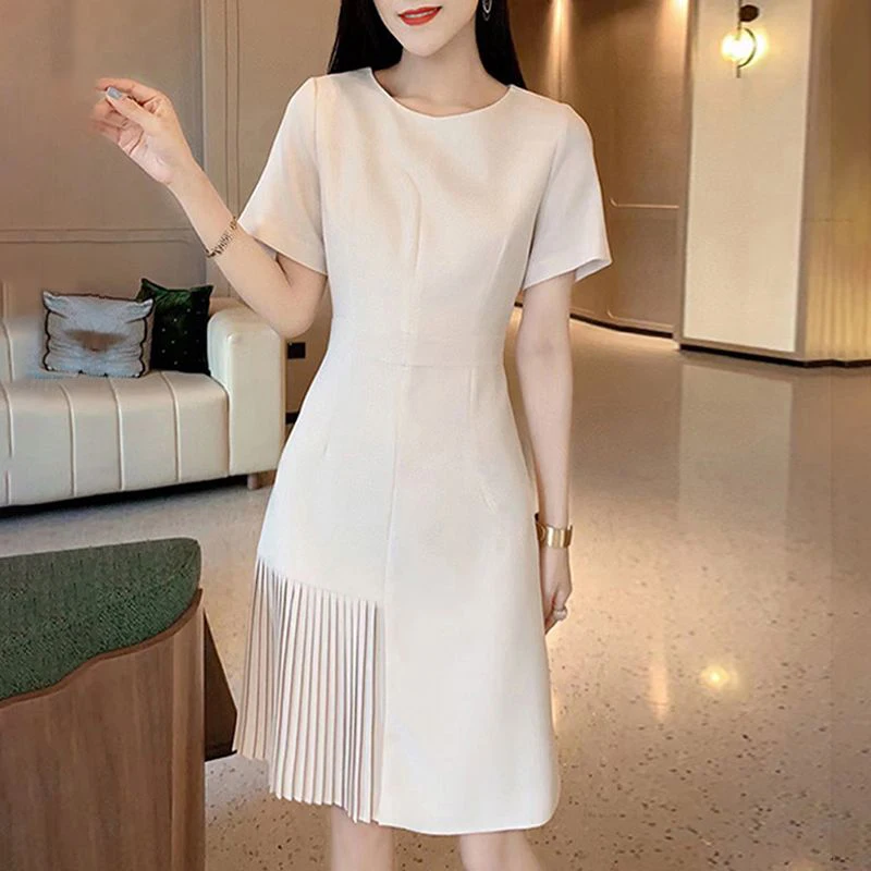 

Elegant Solid Color Spliced Asymmetrical Folds Party Dress Women's Clothing 2024 Summer New Oversized Irregular Casual Dresses