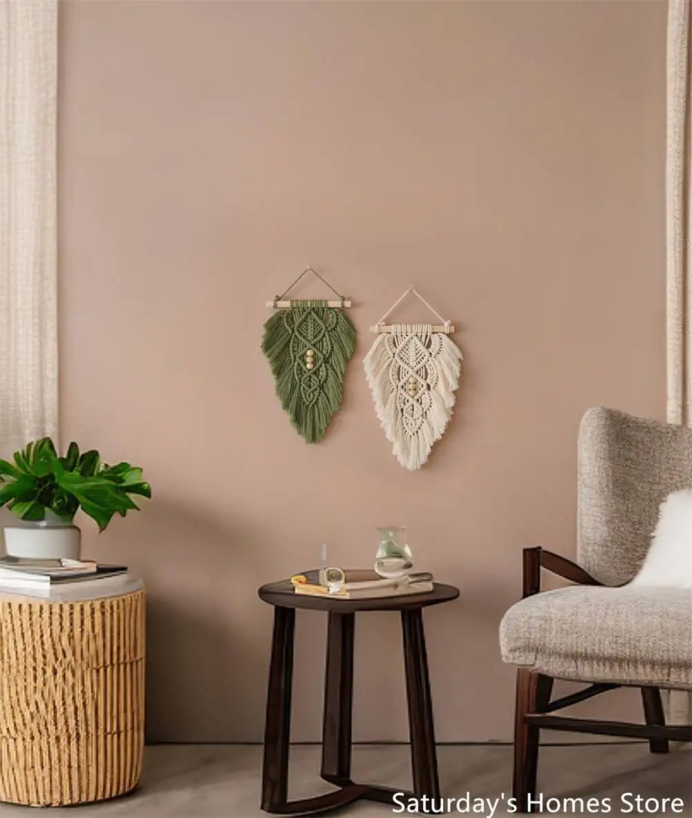 Macrame Leaf Tapestry with Wood Stick - Mini Wall Art 1 Sbc296adce139435d933231941325d70eR