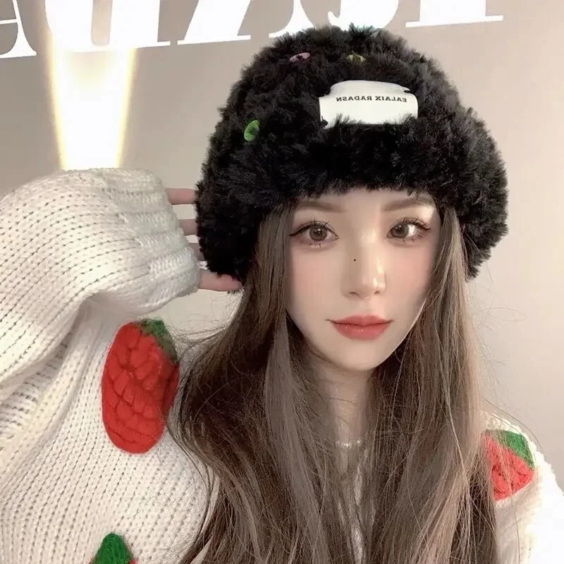 Winter Plush Hat Girl Cute Colorful Button Decorative Cap Women Korean Fashion Thickened Warm Cold-proof Hats Skullies Beanies
Winter Plush Hat Girl Cute Colorful Button Decorative Cap Women Korean Fashion Thickened Warm Cold-proof Hats Skullies Beanies