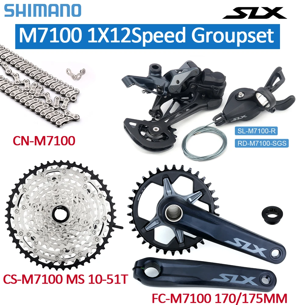 

Shimano SLX M7100 Mountain Bike 1X12Speed Groupset Derailleur RD+SL+CS+CN 10-51T MS Cassette BB BB52/MT500 MTB 12V Completo Kit