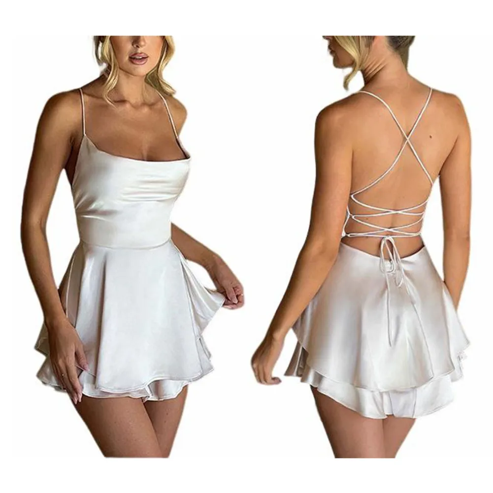 Women's Backless Mini Dresses Satin Sweetheart Neck Spaghetti Strap Sleeveless Tie Back Bodycon Dresses
Women's Backless Mini Dresses Satin Sweetheart Neck Spaghetti Strap Sleeveless Tie Back Bodycon Dresses