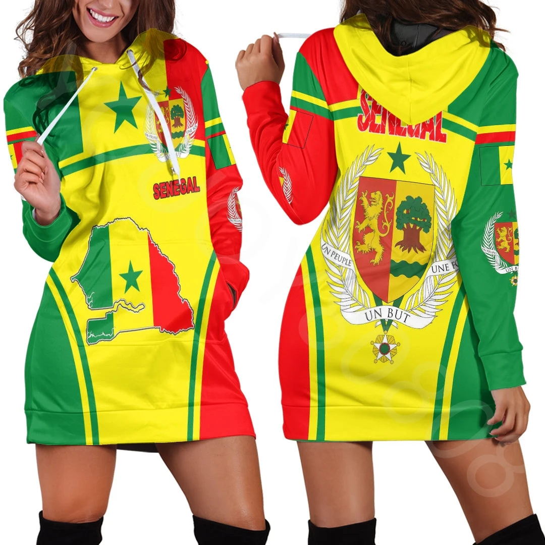 

Autumn Winter Women's Hoodie Slim Sexy Sweatshirt Dress Africa Country Women - Senegal Flag Hoodie Dress