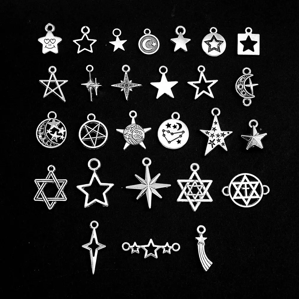 

40pcs 27 Style Antique Star Charms Pentagram Pendants For DIY Bracelets Jewelry Making Findings Accessories Wholesale Bulk Items