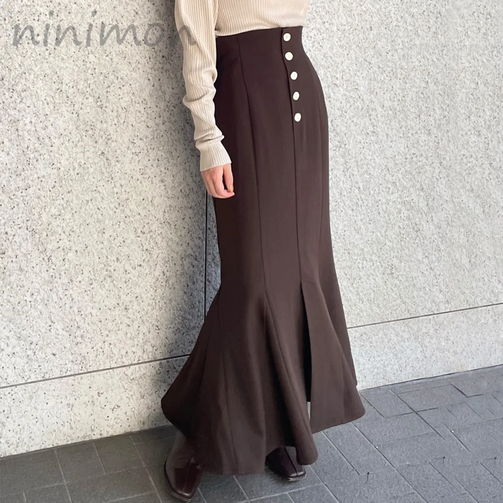 NINIMON Slim High Waist Mermaid Long Skirts Vintage Single Breasted Midi Hip-wrap Skirt Office Elegant Women Bodycon Skirt Autum
NINIMON Slim High Waist Mermaid Long Skirts Vintage Single Breasted Midi Hip-wrap Skirt Office Elegant Women Bodycon Skirt Autum