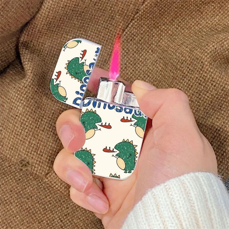 

Cartoon Pink Flame Windproof Lighter Creative Personality Cigarettes Pocket Lighters Metal mini Portable Fuel lighter Men Gift