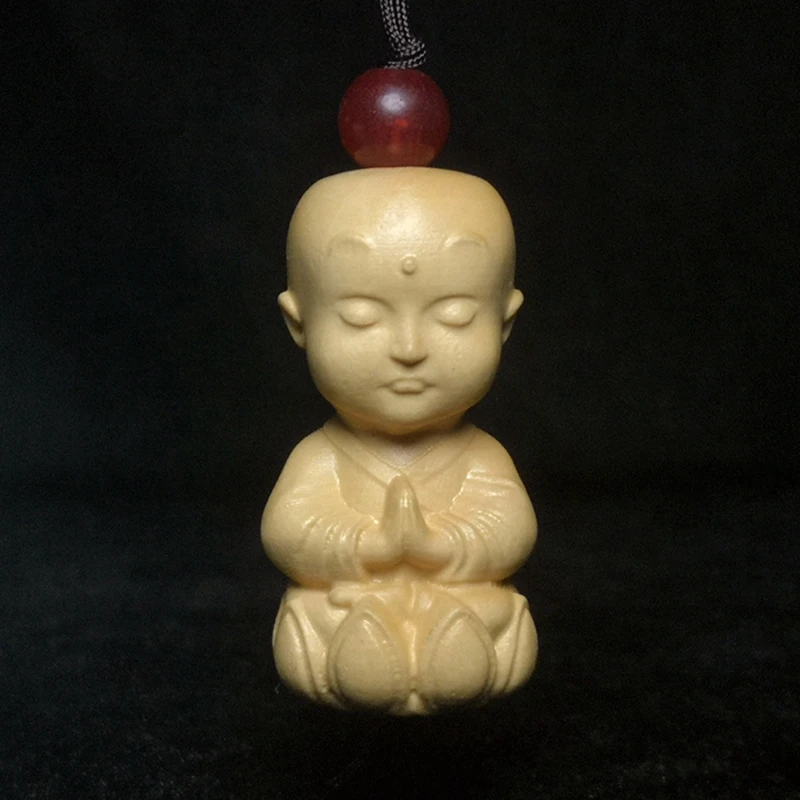 

Collection Old Chinese Wood Carving Lotus lad Buddha Statue Amulet Pendant Gift