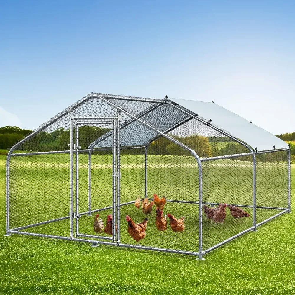 Large Metal Chicken Coop with Waterproof Cover,13.12'L X 9.84'W X 6.49H Walk-in Poultry Cage with Run,Chicken Hen Run Duck House
Large Metal Chicken Coop with Waterproof Cover,13.12'L X 9.84'W X 6.49H Walk-in Poultry Cage with Run,Chicken Hen Run Duck House
