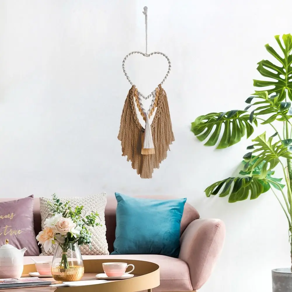 Heart-Shaped Macrame Tapestry - Hand-Woven Wall Art with Tassels 12 Sbc381e63f5cc47dda23cb65def27510fq