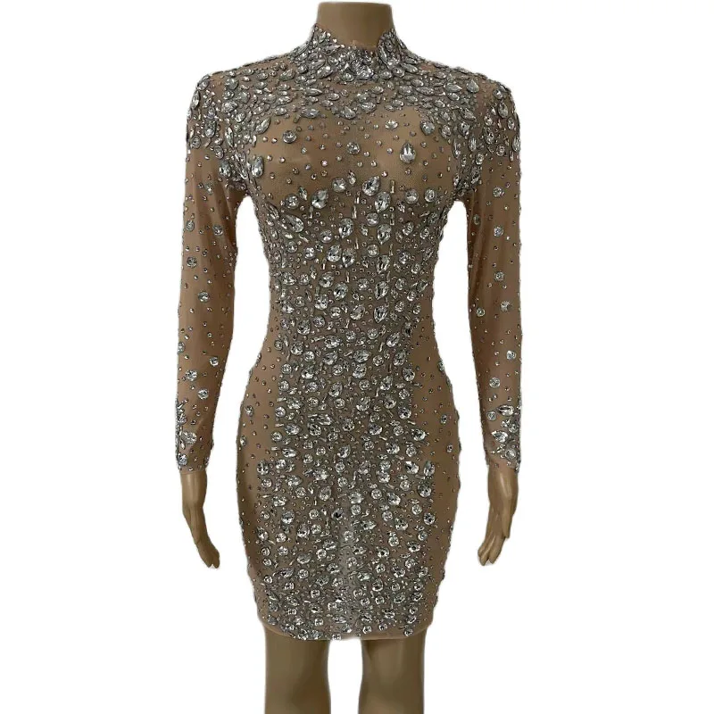 Women Sparkly Silver Big Rhinestones Nude Mesh Short Dress Sleeveless See Through Birthday Celebrate Outfit Party Dance Dress
Women Sparkly Silver Big Rhinestones Nude Mesh Short Dress Sleeveless See Through Birthday Celebrate Outfit Party Dance Dress