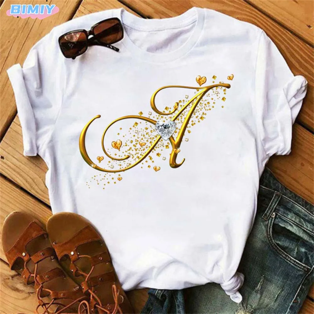 

Maycaur Custom Name Letter Combination Fashion Women T-shirt Nail Polish Letter Font A B C D E F G Short Sleeve Tops Female Tees