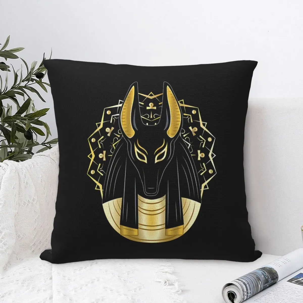 

Anubis God Polyester Cushion Cover Ancient Egypt Egyptian Greek Sofa Car Decorative Soft Coussincase