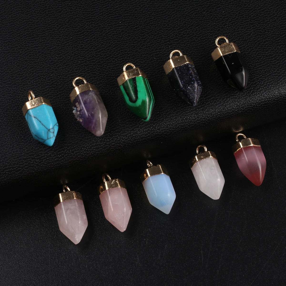 

8 PCS Wholesale Natural Stone Random Color Hexagonal Column Pendant Jewelry Making DIY Necklace Earrings Accessories Gift