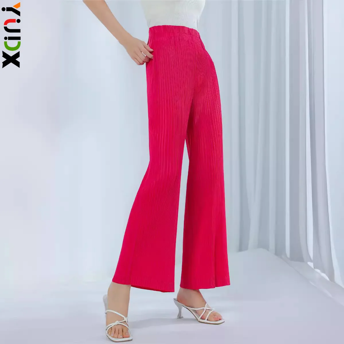 

YUDX Miyake Pleated Straight Women's Casual Pants Decorative Body Hundred Loose Solid Color Nine-minute Pants 2024 Summer New