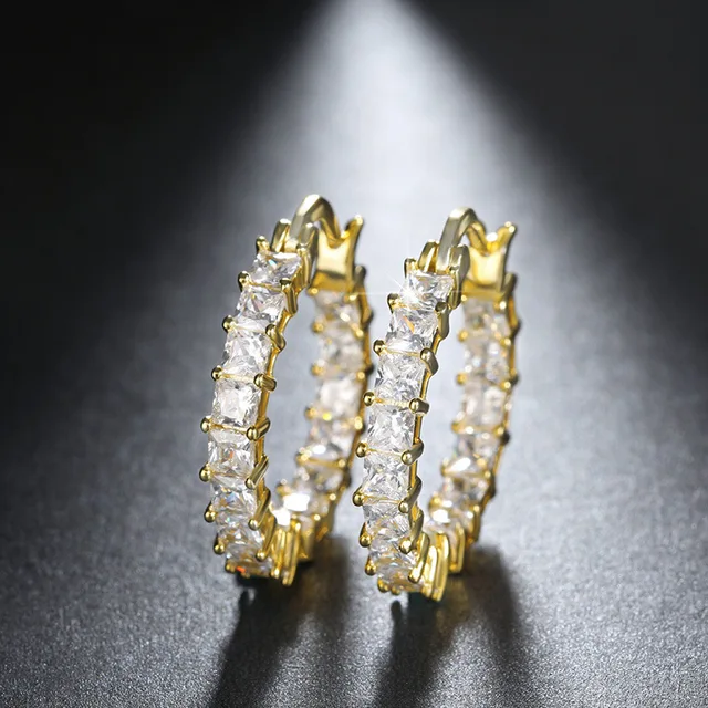 Boucles d'oreilles créoles carrées CZ pour femmes, accessoires de fiançailles de mariage brillants, bijoux chics de haute qualité, princesse de luxe, 2023 1