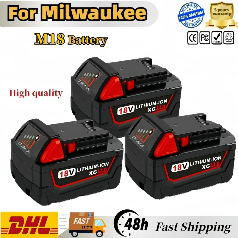 

Batterie au lithium aste, 18V, 12,0 Ah, Remplacement pour Milwaukee M18, XC, 48, 11, 1860, 48, 11, 1850, 1840, 48, 11, 1820, 24