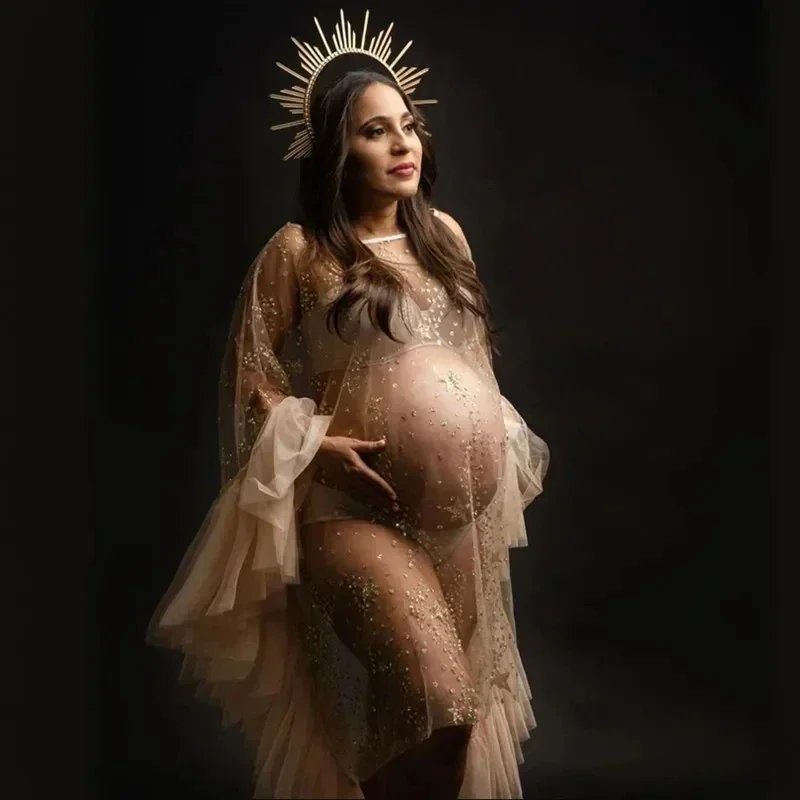 Sexy Golden Star Tulle Maternity Photography Prop Dresses Flare Sleeve See Through Pregnant Women Pregnancy Photo Shooting Dress
Sexy Golden Star Tulle Maternity Photography Prop Dresses Flare Sleeve See Through Pregnant Women Pregnancy Photo Shooting Dress