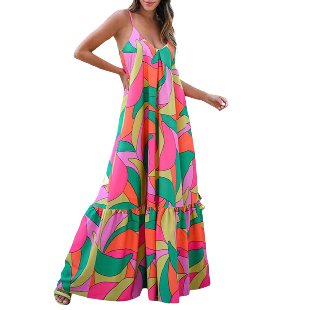 Women Sleeveless Loose Dress Summer Casual Long Dress Print V-Neck Fashion Party Cami Dress
Women Sleeveless Loose Dress Summer Casual Long Dress Print V-Neck Fashion Party Cami Dress