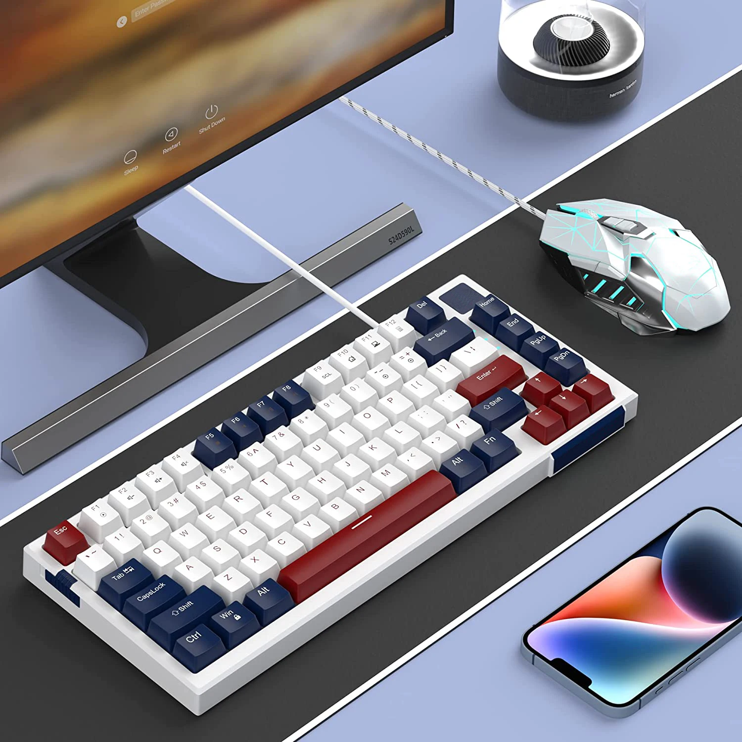 

75 Percent 81 Keys Wired Hot Swap Mechanical Gaming Keyboard Blue Backlit USB Blue Red Switch For Red Dragon FL Esports Claviers