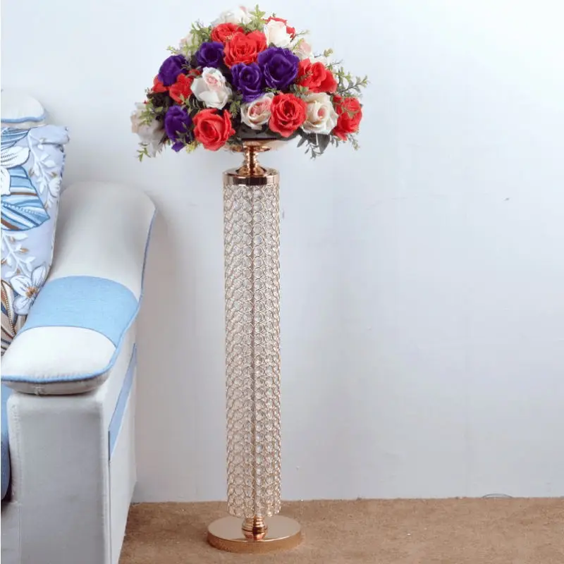 

6pcs Crystal Plinth Column Stand Shiny Gold Wedding Table Flower Centerpiece Bouquet Candle Stage Event Aisle Welcome Backdrops