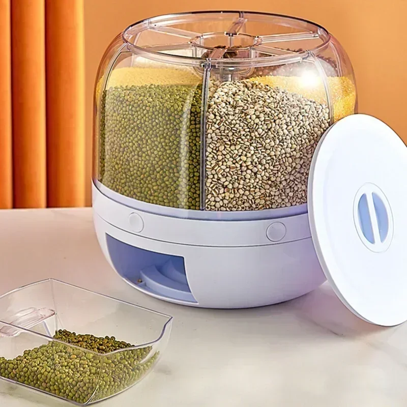 

Контейнер для хранения риса, зернистость для еды, вращающийся кухонный влагостойкий 360 Герметичный Сухой диспенсер