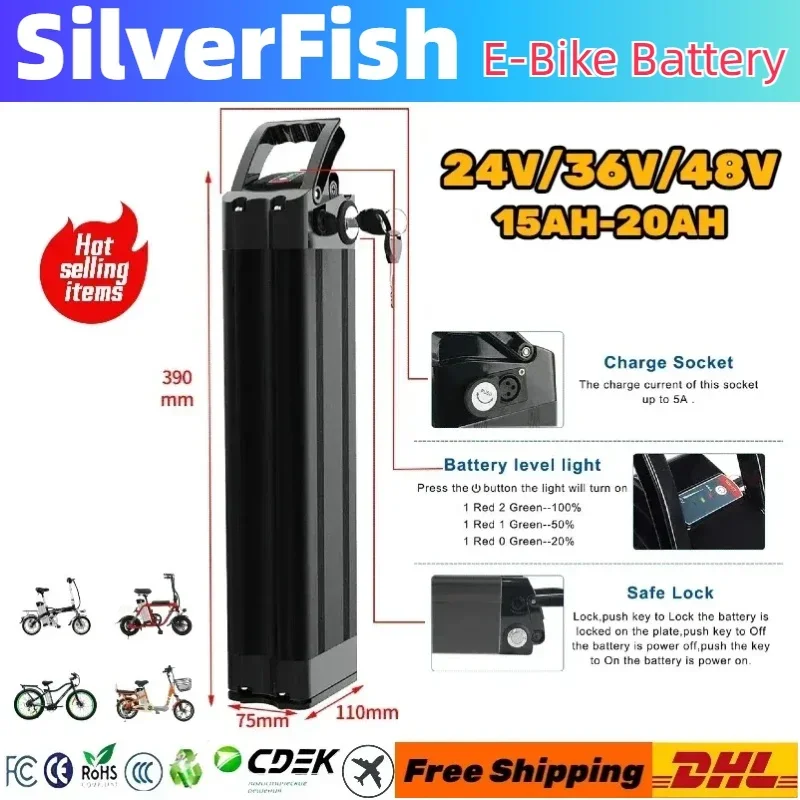 Original Silver fish battery 36V 15Ah-20Ah ultra long endurance 18650 Li-Ion Battery Pack Suitable for E-bike folding E-vehicles
Original Silver fish battery 36V 15Ah-20Ah ultra long endurance 18650 Li-Ion Battery Pack Suitable for E-bike folding E-vehicles